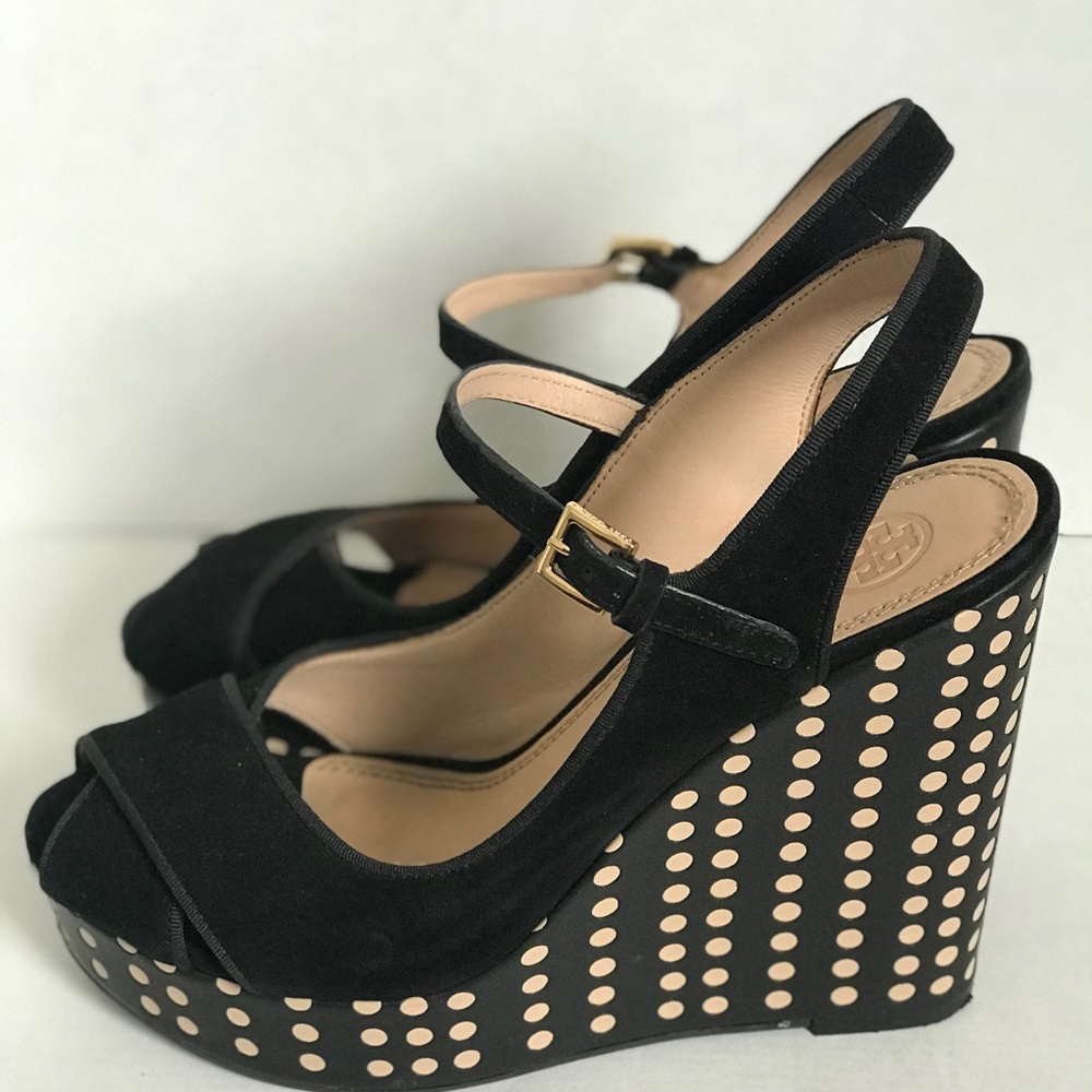 Tory Burch Ollie Suede Hole-Punch Wedge Sandal